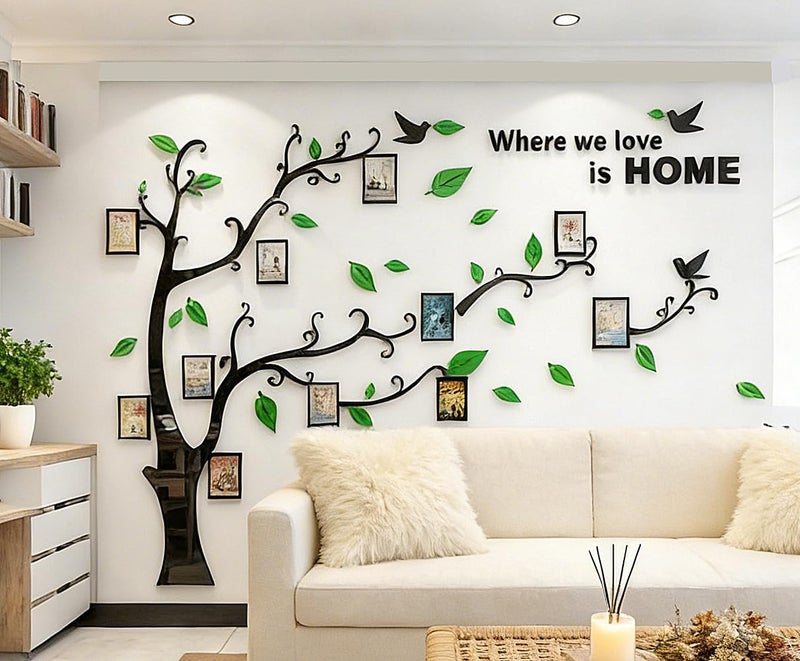 guangmu 3D Tree Wall Stickers - DIY Photo Frame Tree Wall Decal Family Photo Frame Sticker Murals Wall Decor Living Room Bedroom TV Background Home Decorations (XL:109 * 79in,Green Right) - Image 5